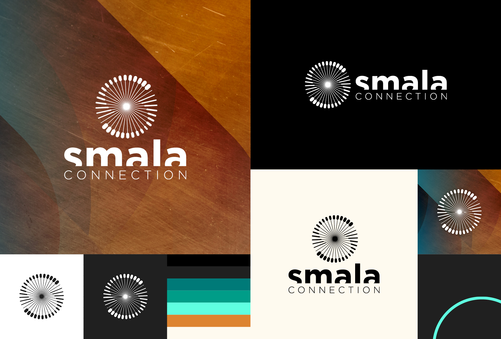 SMALA CONNECTION, versions verticales et horizontales du logo sur différents fonds