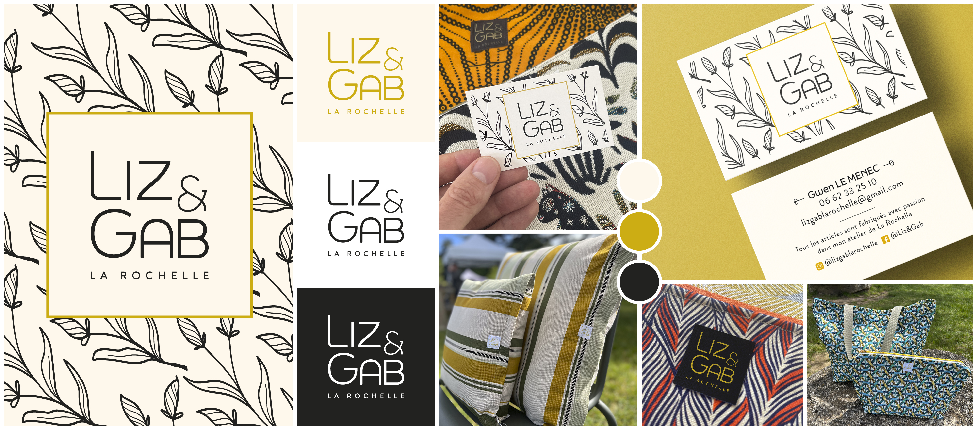 LIZ&GAB, mise en situation du logo de différentes couleurs sur différentes textures