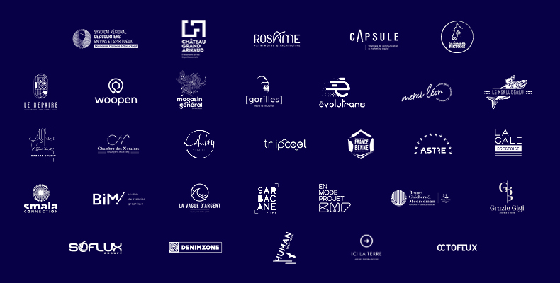 BIM LOGOFOLIO - header de logos blancs sur fond bleu marine